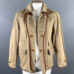 KAPITAL Size XL Khaki Cotton Hemp Leather Trim Notch Lapel Jacket